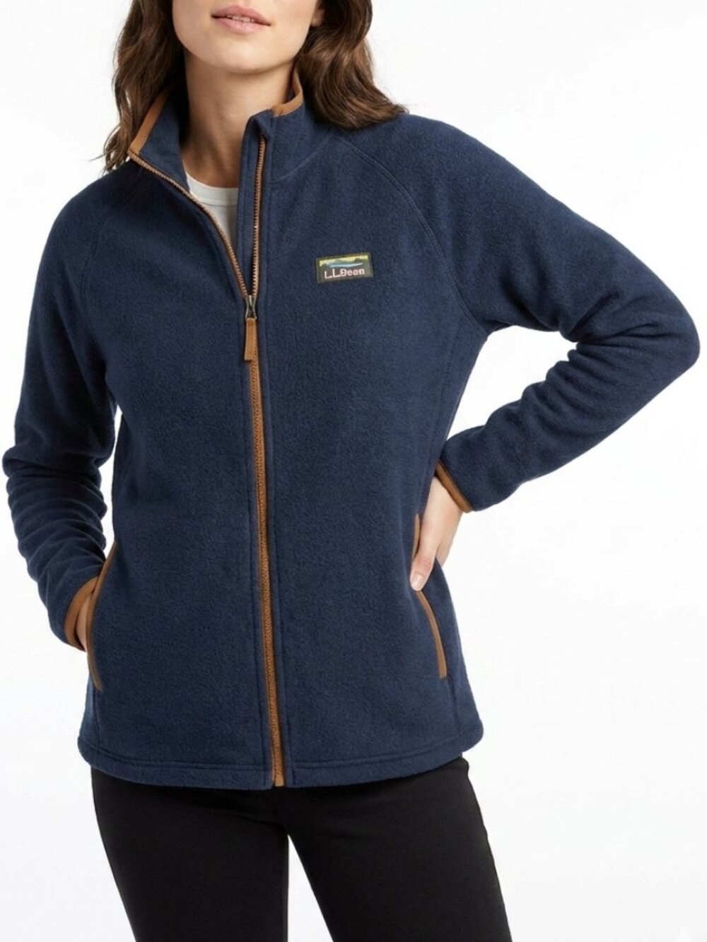 Two-Tone L.L. Bean Navy Recycled Fleece Full-Zip Jacket Size M Medium